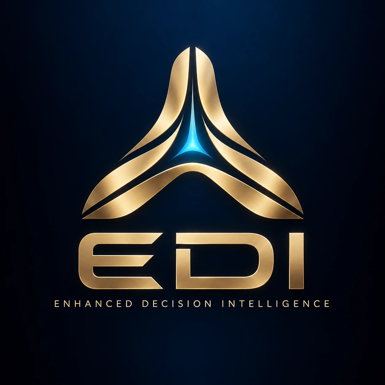 EDI logo: three golden paths converge on a cyan core. Enhanced Decision Intelligence.